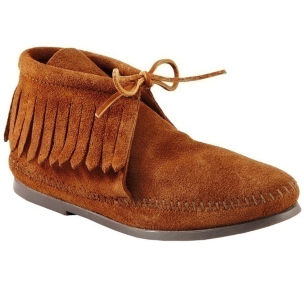 Minnetonka Classic Leather Unlined Fringe Moccasin Boots